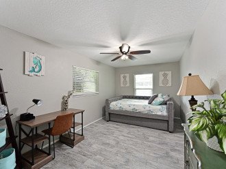 Third Bedroom with Dedicated Workspace Desk (for Workactioners), Pullout Trundle Bed (Queen & Full) and Walk in Closet!