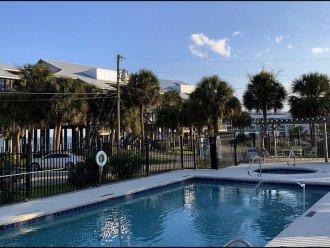 Shared heated pool and hot tub at Cedar Key Tranquility