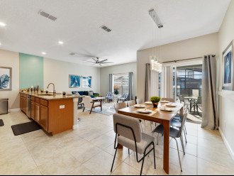 Dining area overlooking the kitchen and the family room