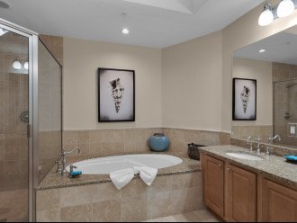 Primary bathroom with walk in shower and soaking tub