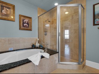 Primary bath with soaking tub and walk in shower