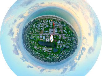 Aerial Little Planet view of AMI Beach Lagoon on 604 North Shore Drive
