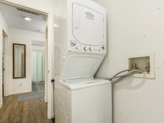Washer and dryer and other cleaning supplies on site.