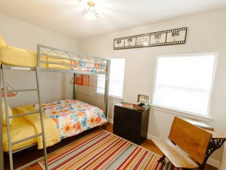 The 60s room, two full size bunk beds can sleep up to 4, shares a bathroom with the 50s room