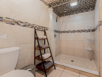 master bathroom with oversized rain down shower