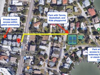 Beach access from within gated commented.Tennis, Basketball, Kids playground, and Intercostal waterway access all within 1.5 to 2.5 blocks. See detailed photos below