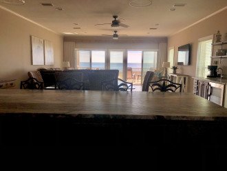open kitchen, living, dining area with gulf view