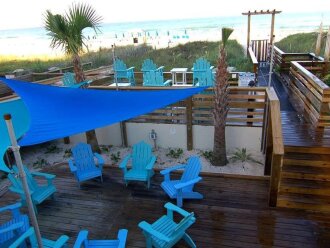 Covered seating by the beach
