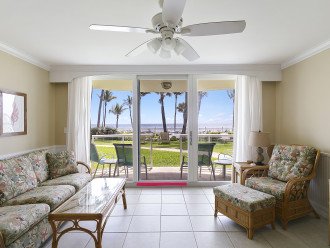 Living Area with patio overlooking Blue Wave Award Winning Deerfield Beach
