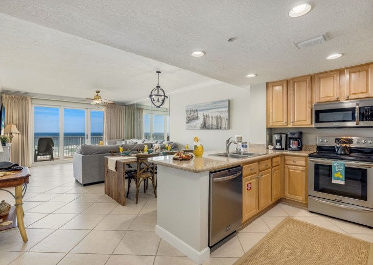 Open concept kitchen, never missing that view of the gulf.