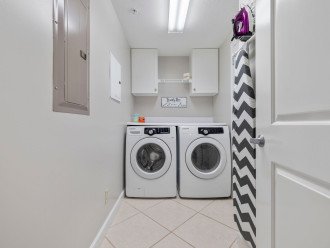 Laundry Room offers a full size washer n dryer, ironing board & iron.