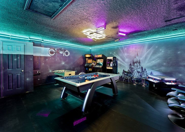 Epic Tron Game Room with 4 Arcade Games, Air Hockey, Foosball, & Xbox Series X