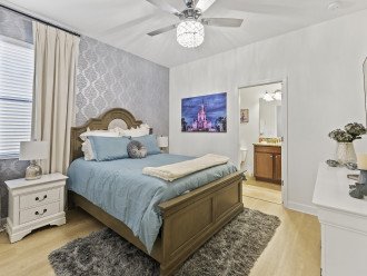 Cinderella Queen Bedroom with 55" Roku TV and Full En-Suite Bathroom.