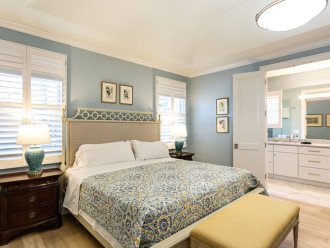 Master Bedroom with king size bed, tv, walk-in closet and master bathroom