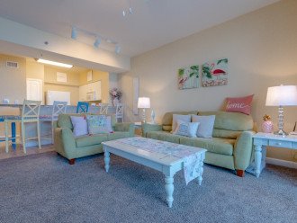 Gulf Front Living Area with Sleeper Sofa