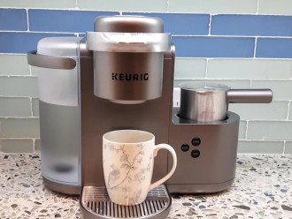 Keurig Coffee with frothier and single cup dispensing.