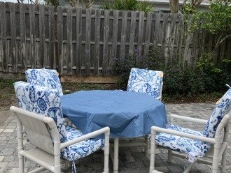 backyard furniture - cushions/table cloth stored in garage when not in use