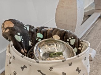 Bringing your fur baby? We'll have a pet basket with blanket, dishes, treats and waste disposal bags waiting for your pup(s)!