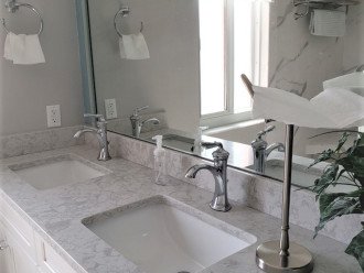 master bathroom 2 sinks walk-in shower