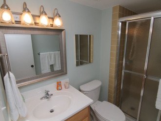 Glass and tile guest bathroom. Plush spa towels included!