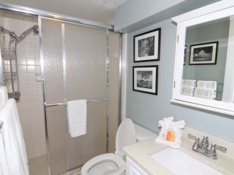 Downstairs bathroom with glass/tile shower