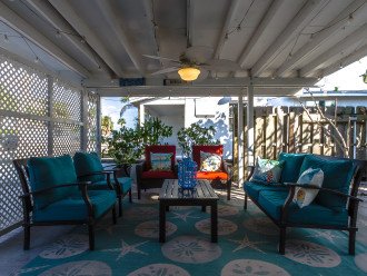 Comfortable, cozy and perfect for entertaining your guests with our outdoor patio and fan.