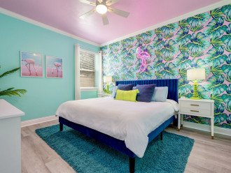 downstairs flamingo themed room
