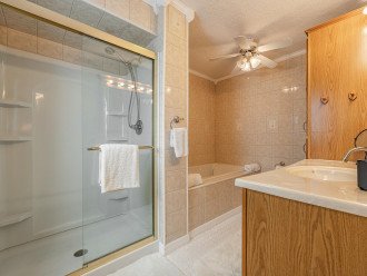 master bathroom with soaking tub and walk in shower