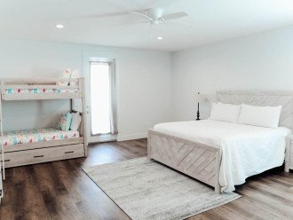 queen bed with bunkbed