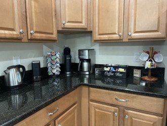 Coffee bar that now also includes Keurig K-Cups (brands will vary).