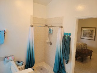 Enjoy a specious step in shower or your jacuzzi deep bath to the left.