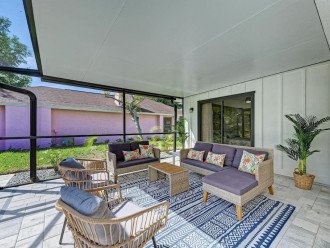 The cozy outdoor living space with a variety of comfortable seating options.