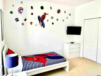 4th bedroom has twin beds, with a Spiderman theme