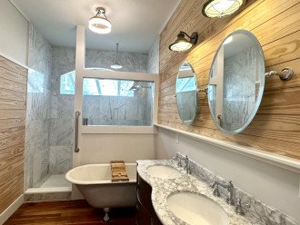Carrara Marble Bath with Double Sinks