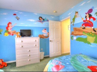 Twin Bedroom with Disney Murals. Olaf Beauty and Beast Elsa & Anna all there!