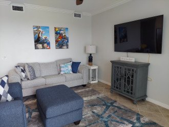 Living room with 60" smart tv and local channels