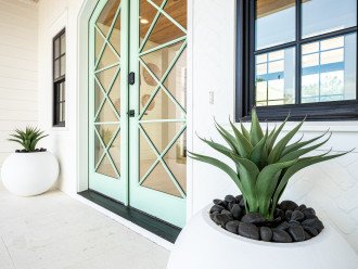 Double Herringbone Brick and Beautiful Custom Entry Door