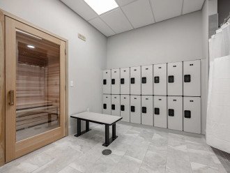 Sauna and locker room and showers