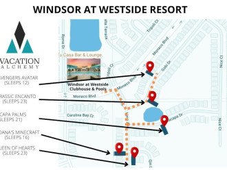 Vacation Alchemy has designed and manages 5 homes in Windsor at Westside. All are a short walk to the clubhouse and each other if you need to book more than one for your group.