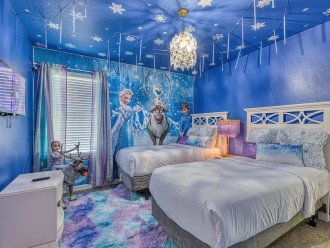 Upstairs "Frozen" bedroom with 2 Twin Beds will delight kids