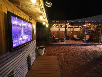 Outdoor TV in Tiki courtyard