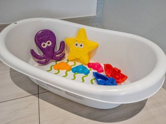 We have small children too so we are prepared for everything -- here is a baby bath and toys
