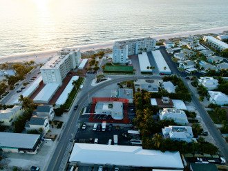 Gorgeous aerial shot of the apartment, showcasing closeness to the beach