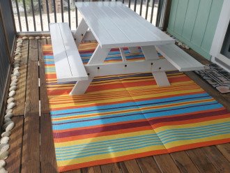 Have Breakfast on the Screen Porch Picnic Table- Hunter Fan Above
