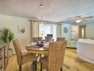 Spacious dining room with comfortable seating for six.