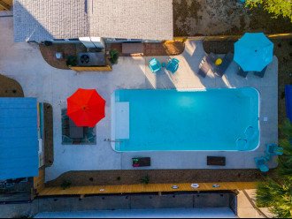 Aerial view of the backyard oasis