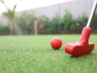 Unwind with a game: Step onto our private putting green, complete with all the equipment you need for a relaxing round, adding a touch of leisure to your Delray Beach escape.