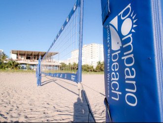 Volleyball court in front of 2 amazing beachfront restaurants