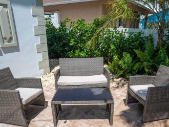 Outdoor furniture in the east side yard