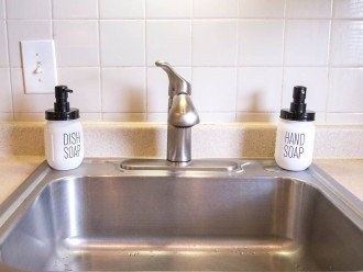 Various amenities provided such as hand soap, dish soap & dishwasher detergent